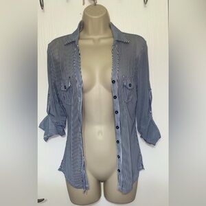 DNA Couture Navy Blue Button Down Top Size S